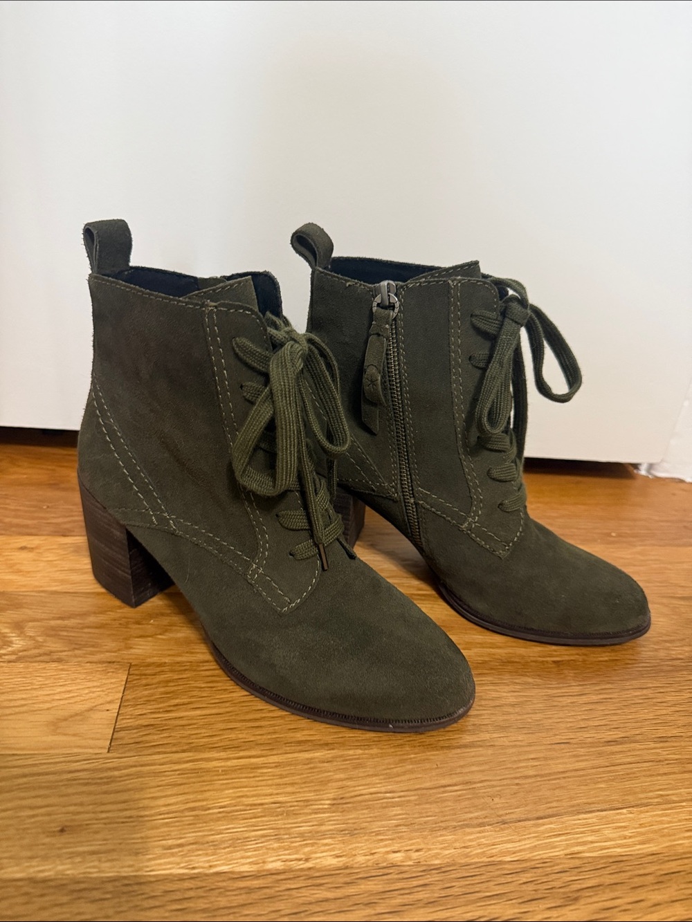 Splendid Olive Green Lace-Up Suede Ankle Boots
